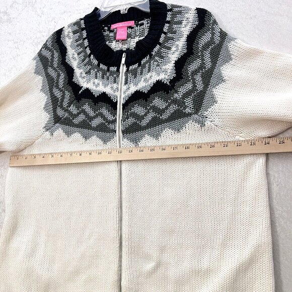 WOMEN WITHIN Cardigan Sweater Plus Size 1X Ivory Fair Isle Knit Full Zip Cozy - Picture 11 of 12